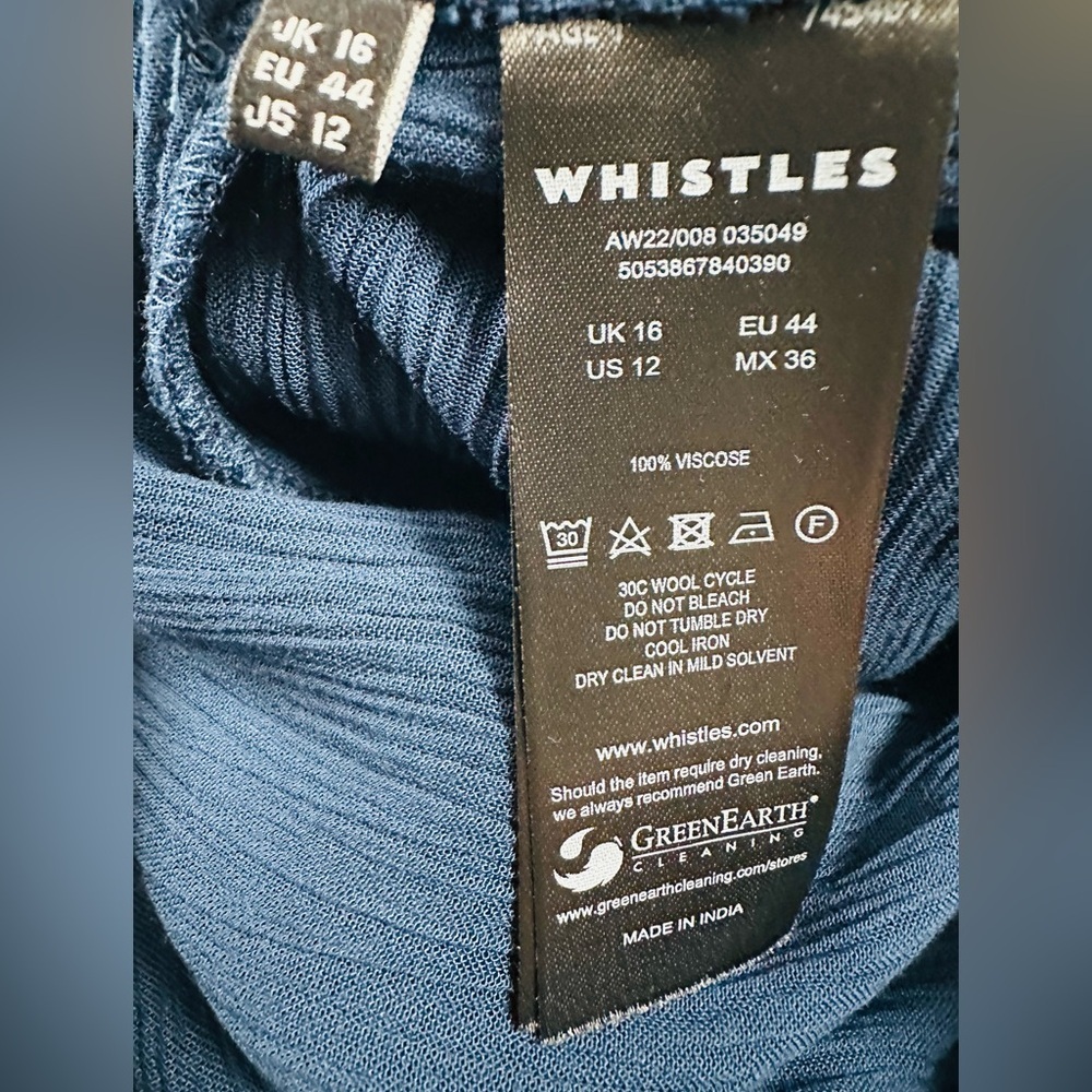 NWT Whistles Imogen Fluid Cropped Trouser Pants Navy Flowy Breezy Elastic Waist - Picture 11 of 12